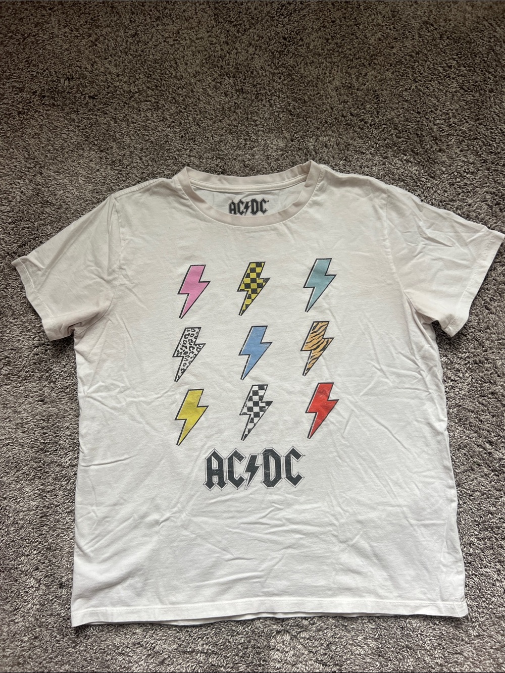 AC/DC White Graphic Lightning Bolt T-Shirt